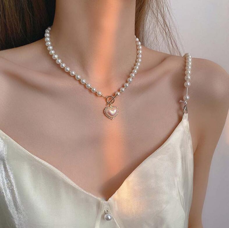 Imitation Pearl Love Necklace