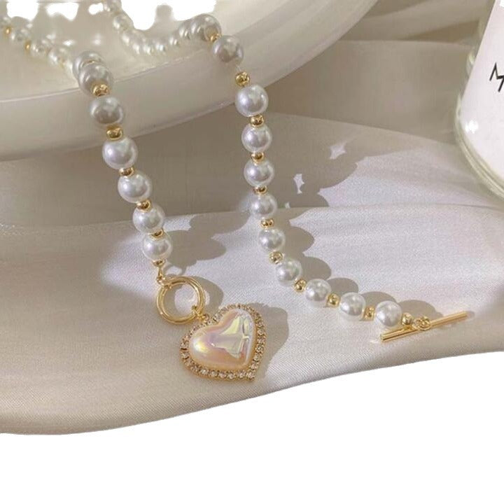 Imitation Pearl Love Necklace